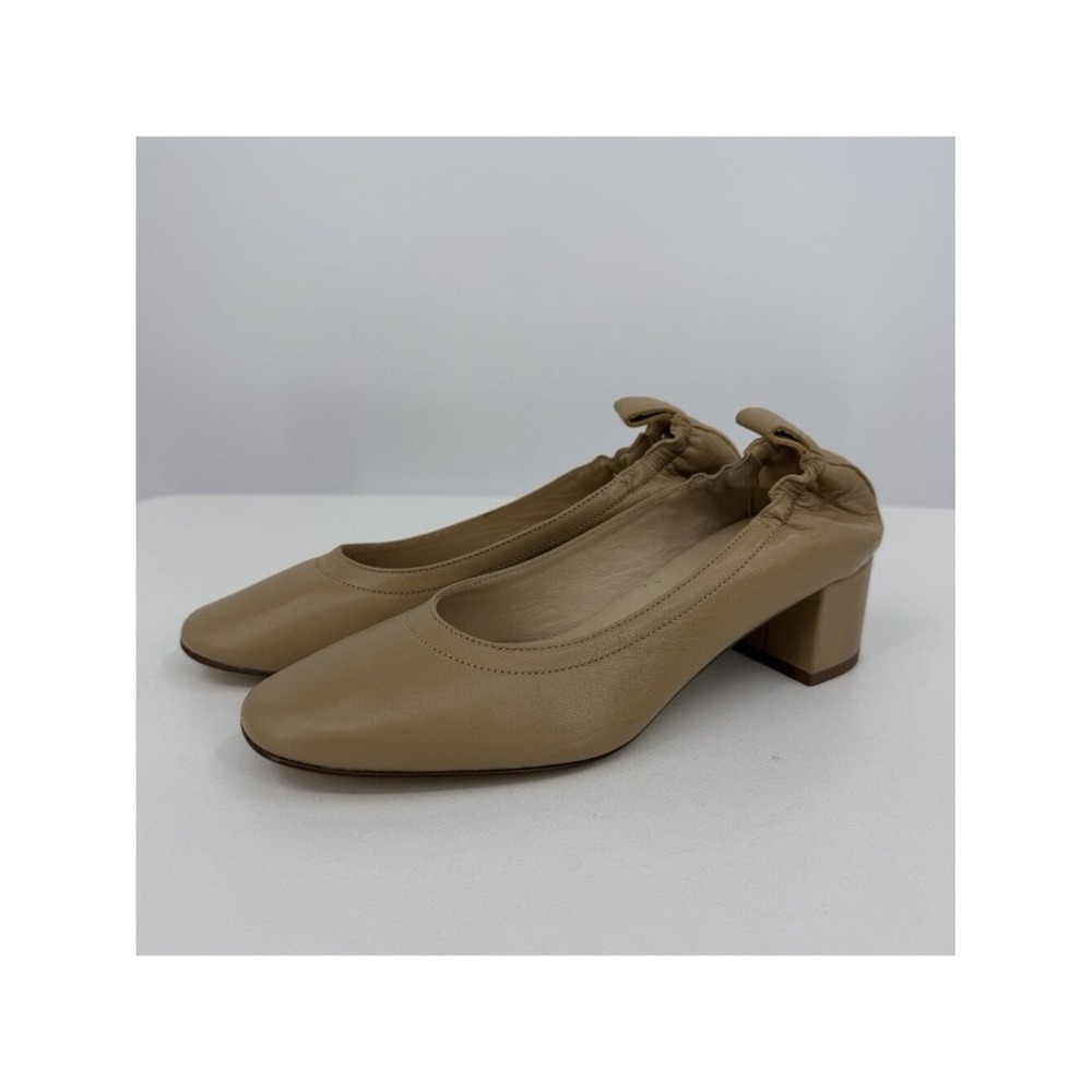 Everlane Italian Leather Day Heel Light Taupe Women 5.5 Elastic Back Block Heel